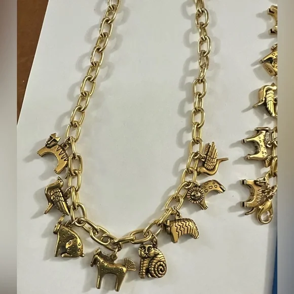 Vintage Laurel Burch Gold Charm Chunky Animal Necklace - Picture 2 of 5